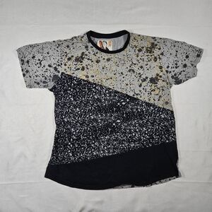 Rolling Paper Brand Mens XL Paint Splatter Colorblock‎ T-Shirt Grey Black Gold
